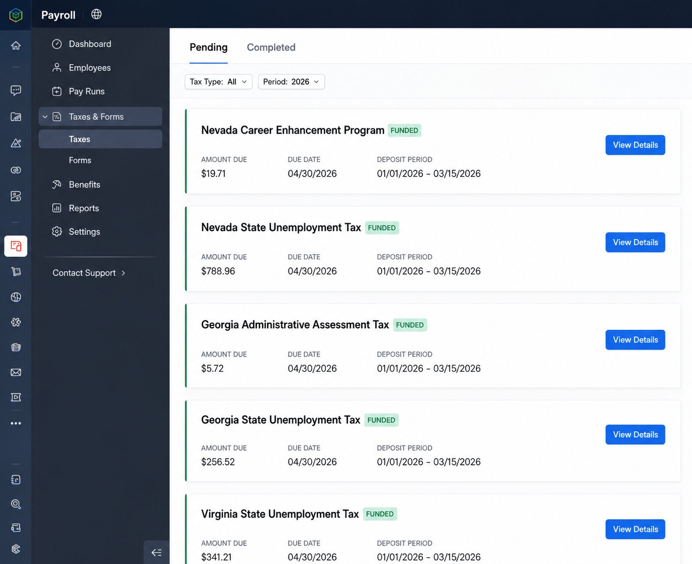 Zoho Payroll multi-state taxes and forms